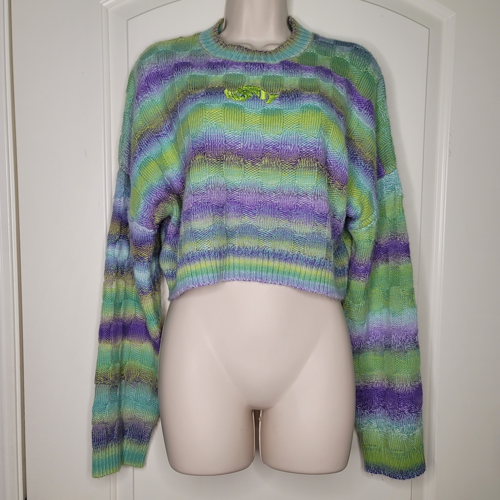 The RAGGED Gecko Knit Vibrant Striped Crew Neck Sweater